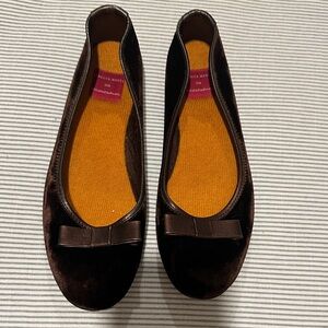 Rebecca Moses Chocolate Velvet Flats with Bow